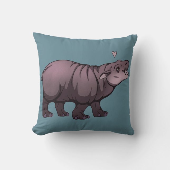 Baby Pigmy Hippo Throw Pillow (Front)