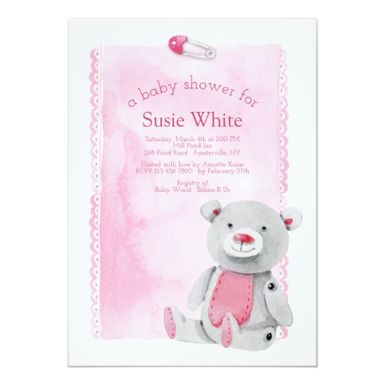 Baby Pin Bear Shower Invitation