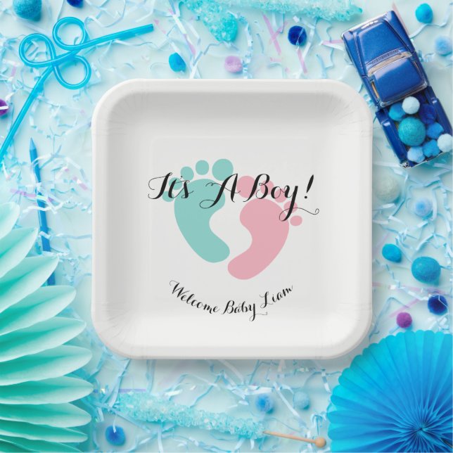 BABY Pink And Blue Baby Reveal Shower Party Paper Plate (Party)