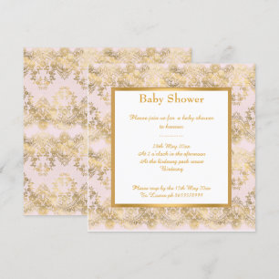BABY PINK AND GOLD STUNNING PATTERN BABY SHOWER INVITATION