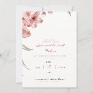 Baby Pink and Green Floral Wedding Invitation
