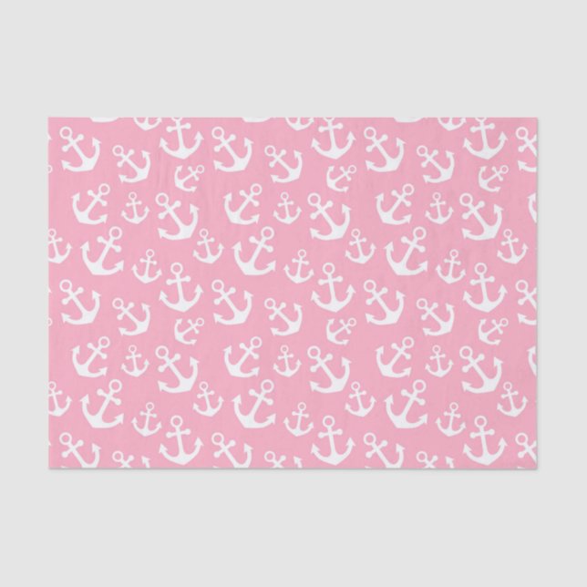 Baby Pink and White Anchors Nautical Pattern Tissue Paper (Front)