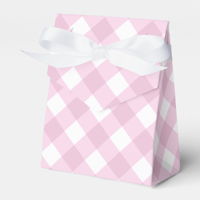 Baby Pink and White Gingham Pattern Favor Box (Front Side)