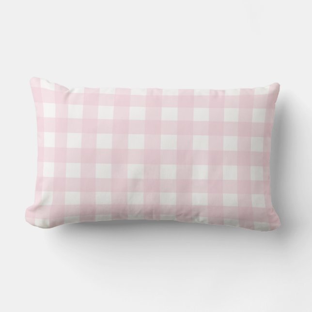Baby Pink and White Large Gingham Pattern. Lumbar Pillow (Front)
