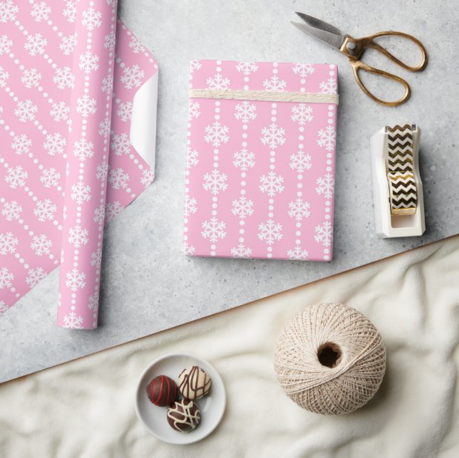 Baby Pink and White Winter Snowflakes Pattern Wrapping Paper (Crafts)