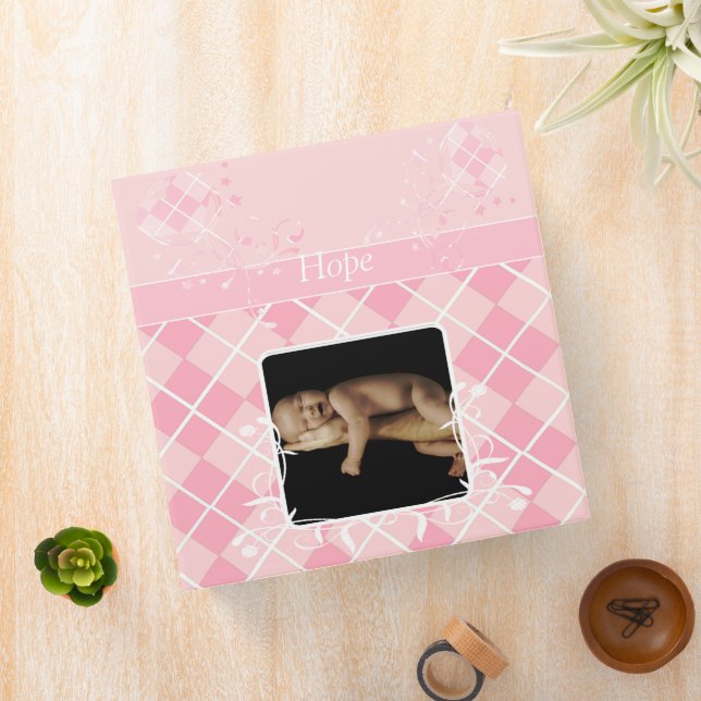 Baby Pink Argyle Heart Swirls-Your Photo Binder (In Situ)