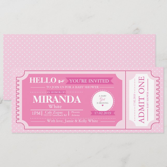 Baby Pink Baby Shower Event Ticket Invite (Front/Back)