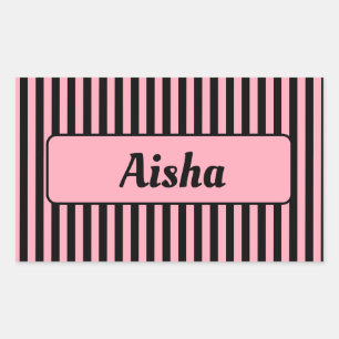 Baby Pink Black Vintage Striped Name Sticker