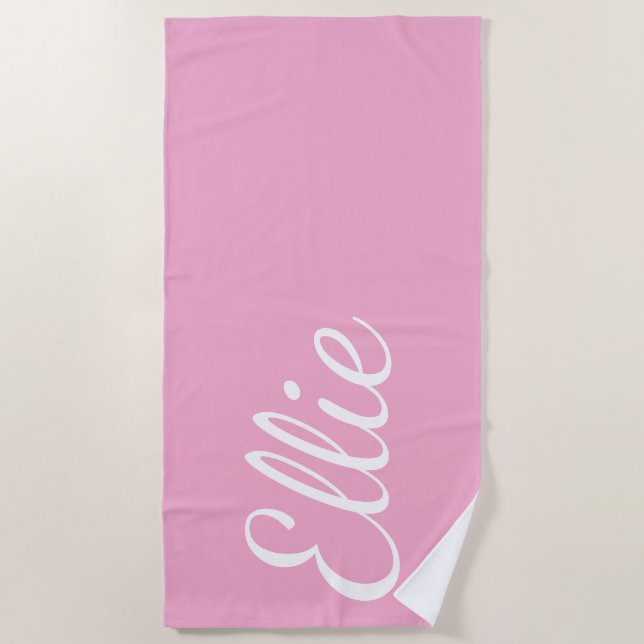 Baby Pink Bliss | Custom Name Cursive Script Beach Towel (Front)