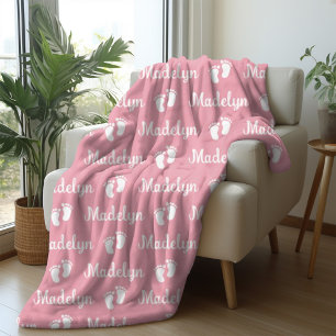 Baby Pink Calligraphy Personalized Repeat Name Fleece Blanket
