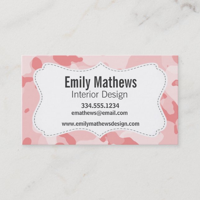 Baby Pink Camo; Camouflage Business Card (Front)