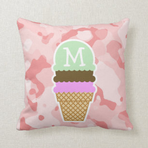 Baby Pink Camo; Ice Cream Cone Throw Pillow