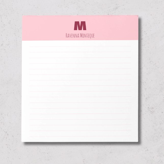 Baby Pink Chic Personalized Monogram Name Lined Notepad (Creator Uploaded)