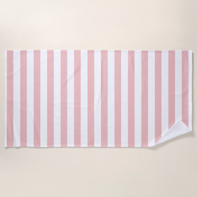 Baby Pink Colour Stripes Vacation Summer Pastel    Beach Towel (Front)