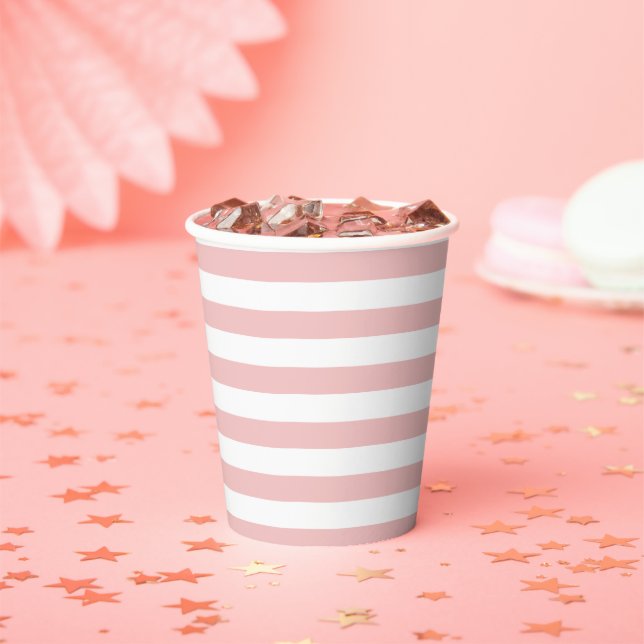 Baby Pink Colour Stripes Vacation Summer Pastel    Paper Cups (Insitu)