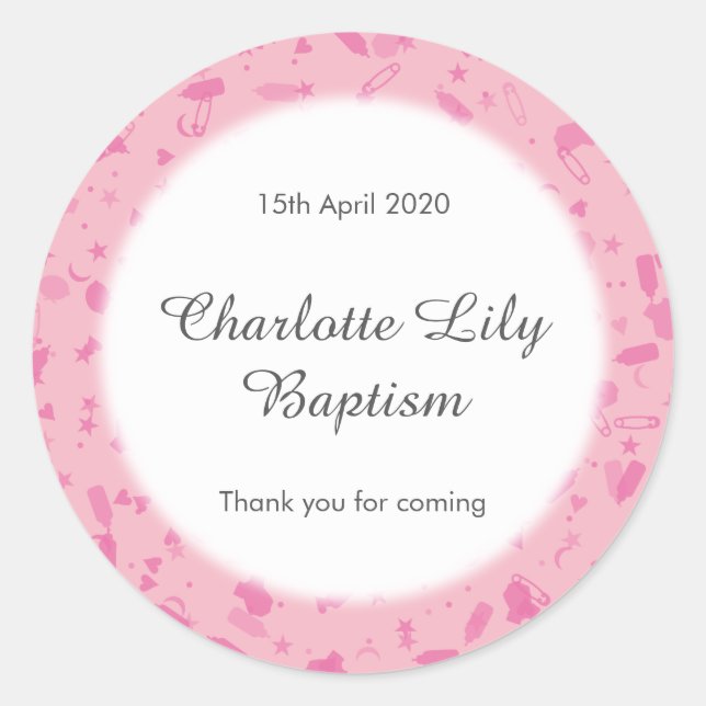 Baby Pink Confetti Baptism Christening Favour Classic Round Sticker (Front)