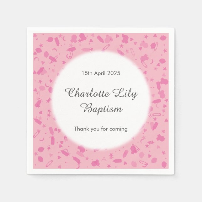 Baby Pink Confetti Baptism Christening Napkin (Front)