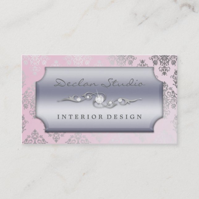 Baby Pink Dashing Damask Fashion/Interior Design Business Card (Front)