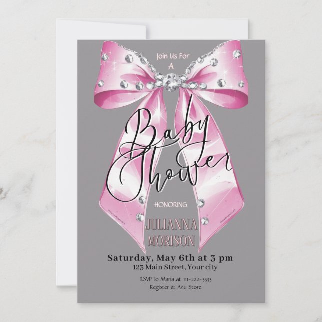 Baby Pink Diamond  Coquette Bow Baby Shower Girl  Invitation (Front)