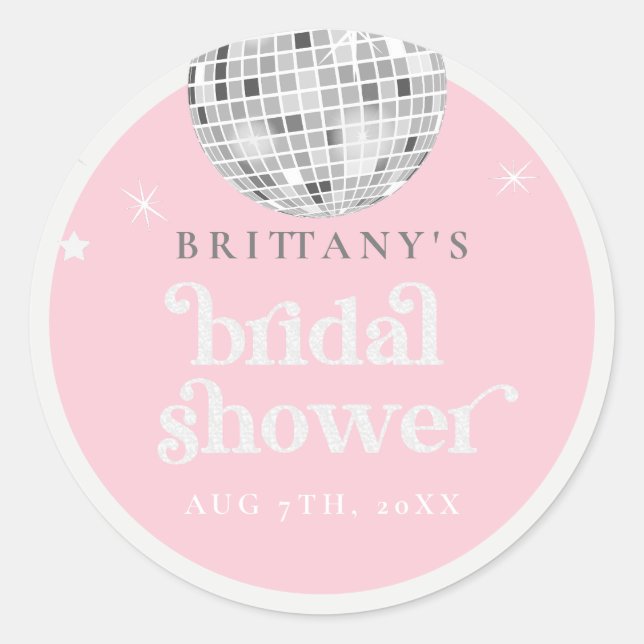 Baby Pink Disco Bridal Shower Circle Classic Round Sticker (Front)