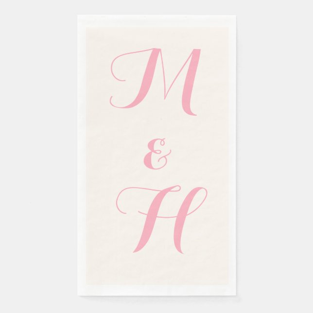 Baby Pink Elegant Wedding Initials | Ivory Napkin (Front)