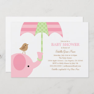 Baby Pink Elephant Baby Shower Invite