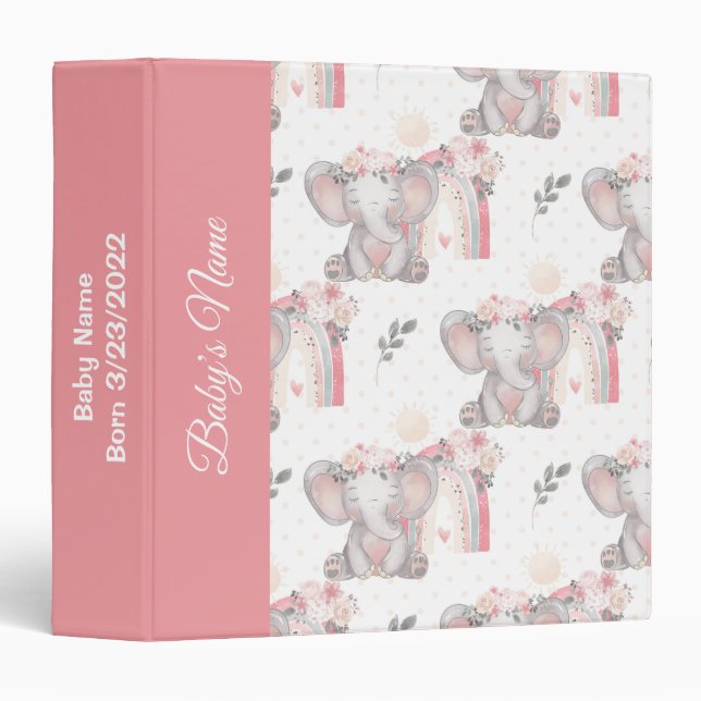 Baby Pink Elephant Infant Shower Photos Binder (Front/Spine)
