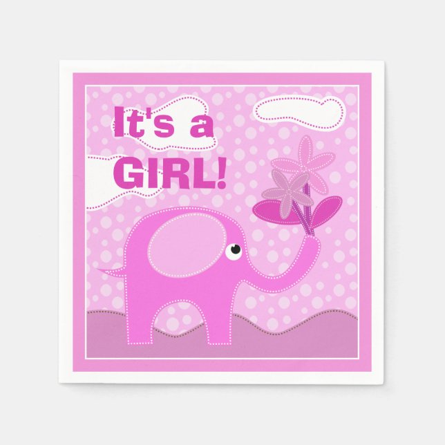 Baby Pink Elephant It's a Girl Baby Shower Napkin (Front)