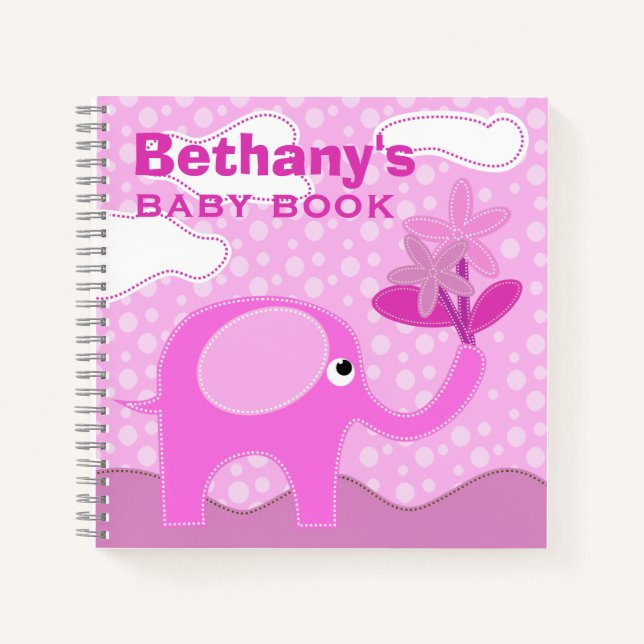 Baby Pink Elephant Personalised Baby Book (Front)