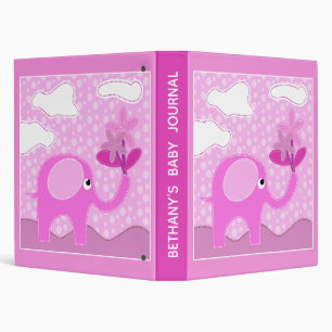 Baby Pink Elephant Personalised Baby Journal Binder