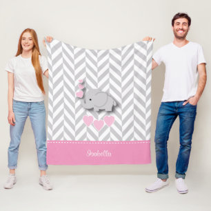 Baby Pink Elephant - Personalize Fleece Blanket