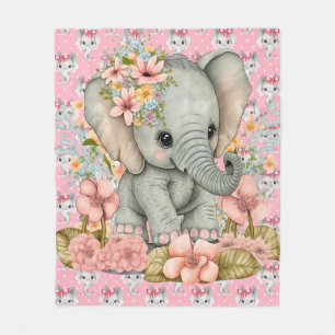 Baby Pink Elephants Fleece Blanket
