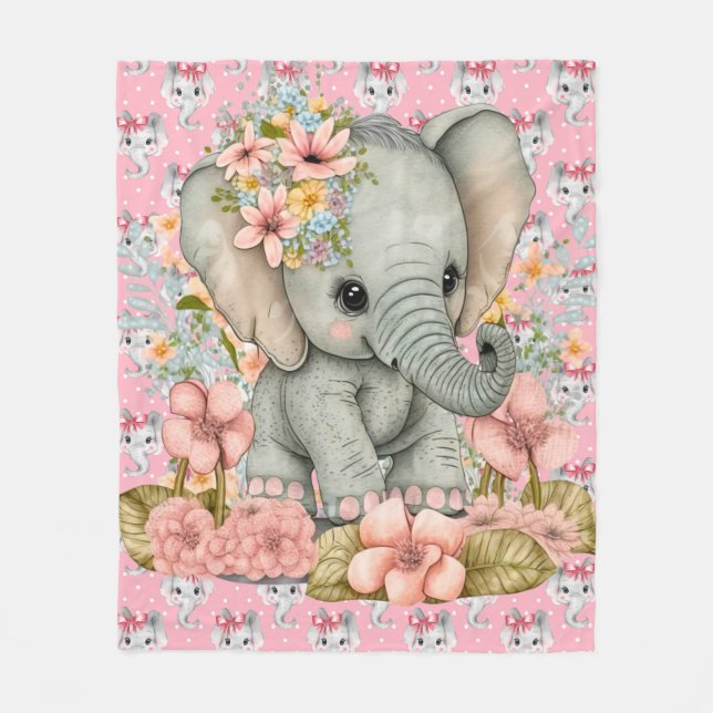 Baby Pink Elephants Fleece Blanket (Front)