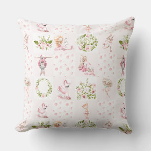 Baby Pink Floral Animals Quilt Nursery Pattern Throw Pillow