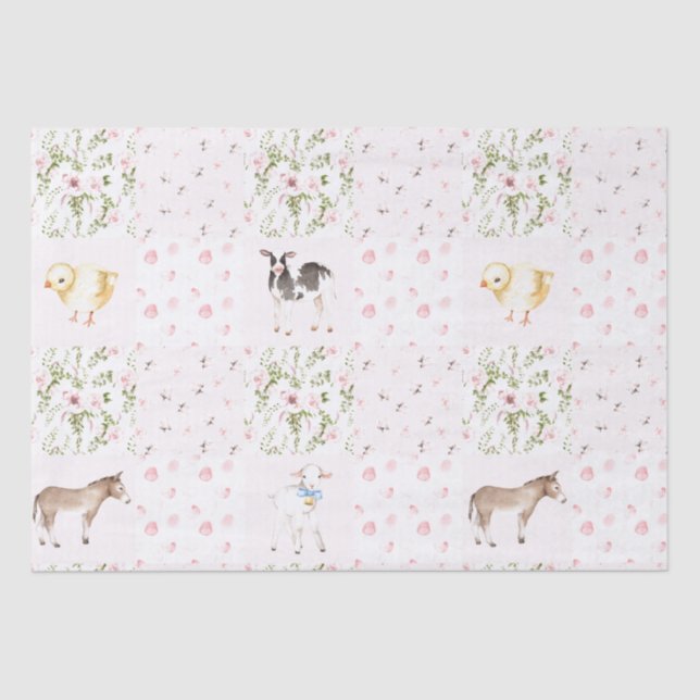 Baby Pink Floral Animals Quilt Nursery Pattern Tissue Paper (Front)