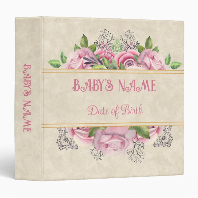 Baby Pink Floral Photo Album Customizable  Binder (Front/Spine)