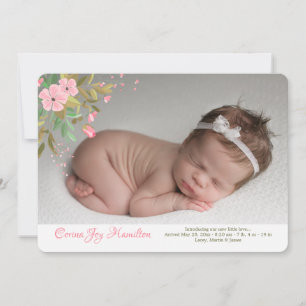 Baby Pink Floral Photo Birth Announcement