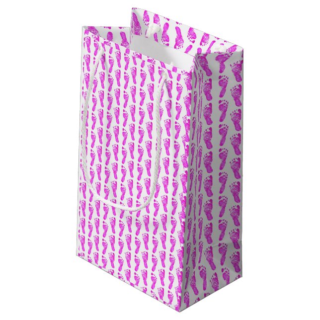 Baby Pink Footprints Small Gift Bag (Back Angled)