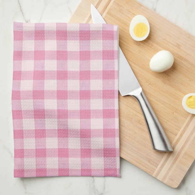 Baby Pink Gingham Fabric Pattern Kitchen Towel (Quarter Fold)