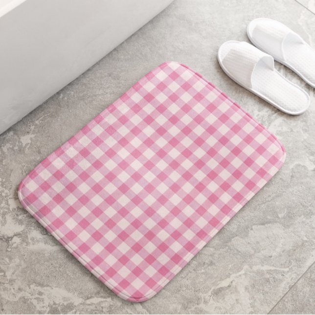Baby Pink Gingham Pattern Bath Mat (Creator Uploaded)