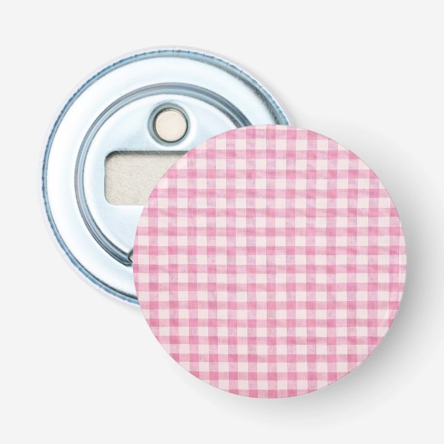 Baby Pink Gingham Pattern Bottle Opener (Front)