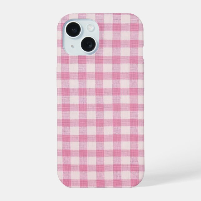 Baby Pink Gingham Pattern iPhone 15 Case (Back)