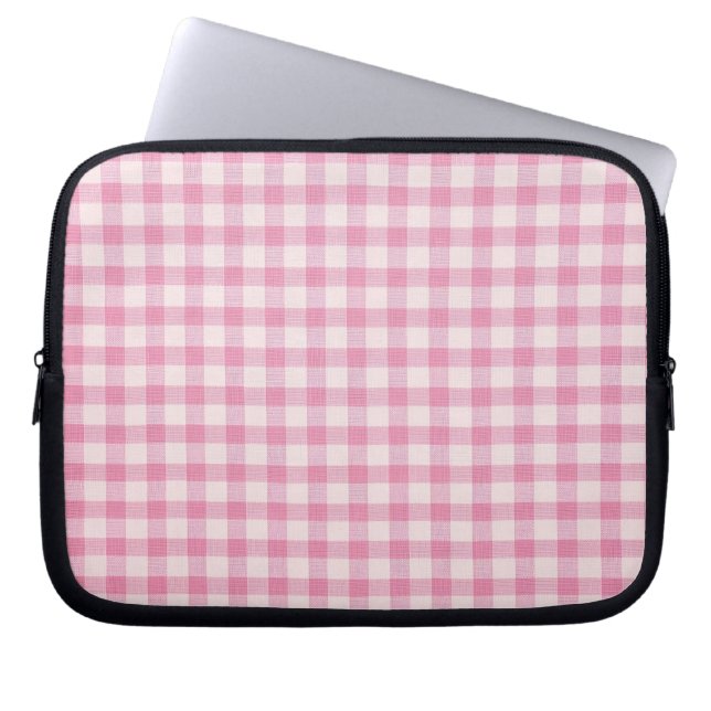 Baby Pink Gingham Pattern Laptop Sleeve (Front)