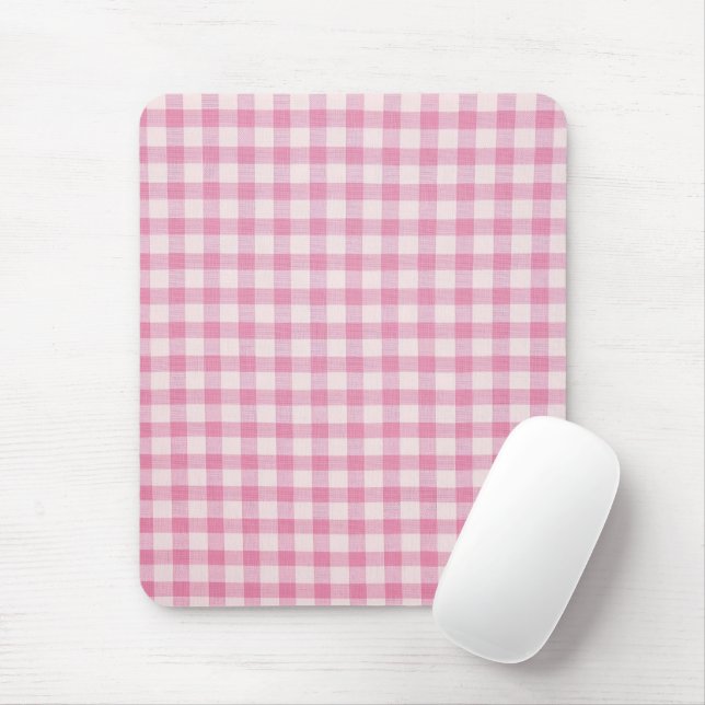 Baby Pink Gingham Pattern Mouse Pad (With Mouse)