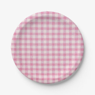 Baby Pink Gingham Pattern Paper Plate