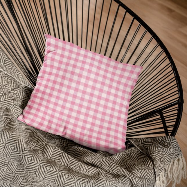 Baby Pink Gingham Throw Pillow (Creator Uploaded)