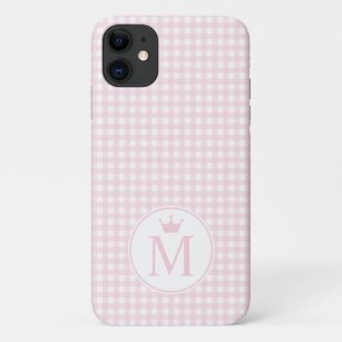 Baby Pink Gingham with Pink Crown Monogram. Case-Mate iPhone Case