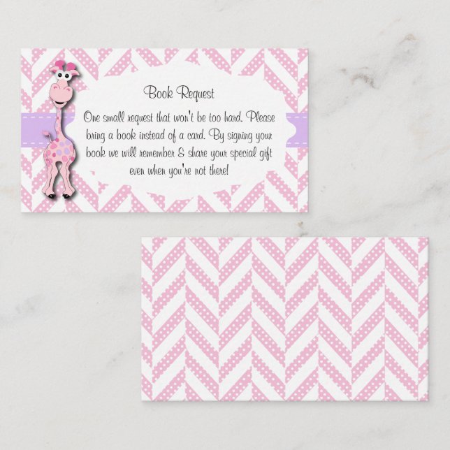 Baby Pink Giraffe Baby Boy Shower Book Request Enclosure Card (Front/Back)