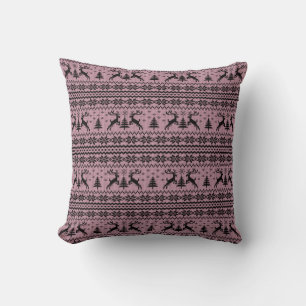 Baby Pink Girl Reindeer Sweater Looking Christmas Throw Pillow