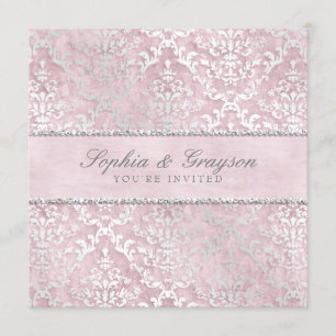 Baby Pink Glimmer Mariage damassé Invitation